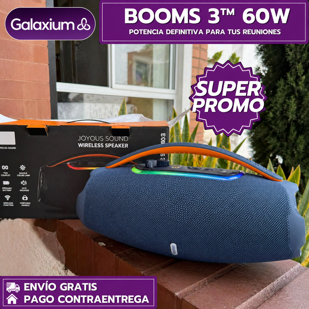 OFERTA ESPECIAL HOY ULTIMAS UNIDADES Parlante BOOMS 3 60W: Lleva la fiesta con sonido PREMIUM a todo lugar