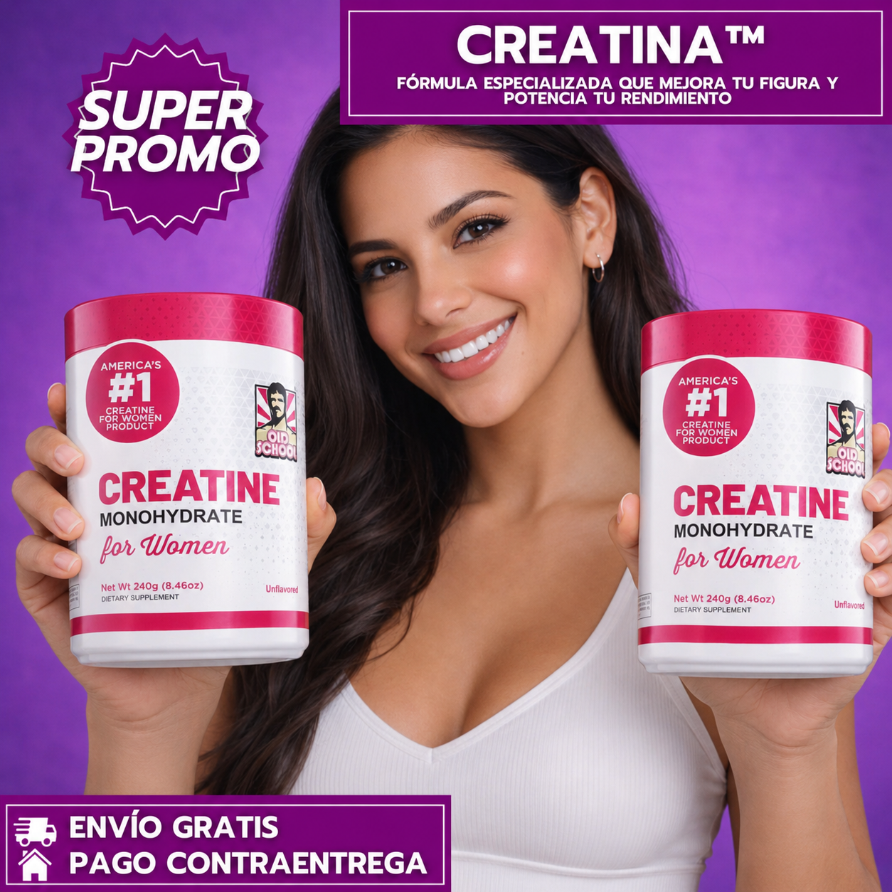 OFERTA ESPECIAL PAGA 1 LLEVA 2 Creatina Monohidratada™: Suplemento avanzado para el crecimiento de glúteos y fortalecimiento físico (+80 Servicios c/u)