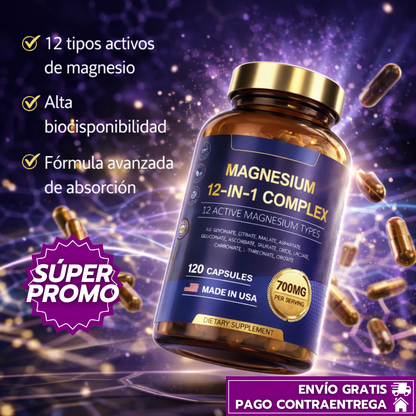 OFERTA ESPECIAL 2X1 Magnesium 12 in 1 Complex™: Suplemento certificado de alta absorción para la salud general (120 cápsulas C/U)