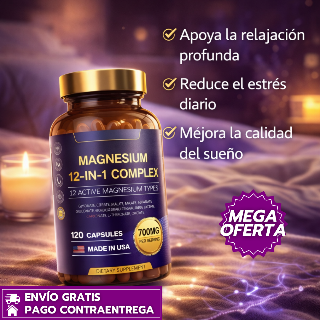 OFERTA ESPECIAL 2X1 Magnesium 12 in 1 Complex™: Suplemento certificado de alta absorción para la salud general (120 cápsulas C/U)