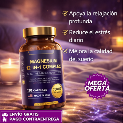 OFERTA ESPECIAL 2X1 Magnesium 12 in 1 Complex™: Suplemento certificado de alta absorción para la salud general (120 cápsulas C/U)