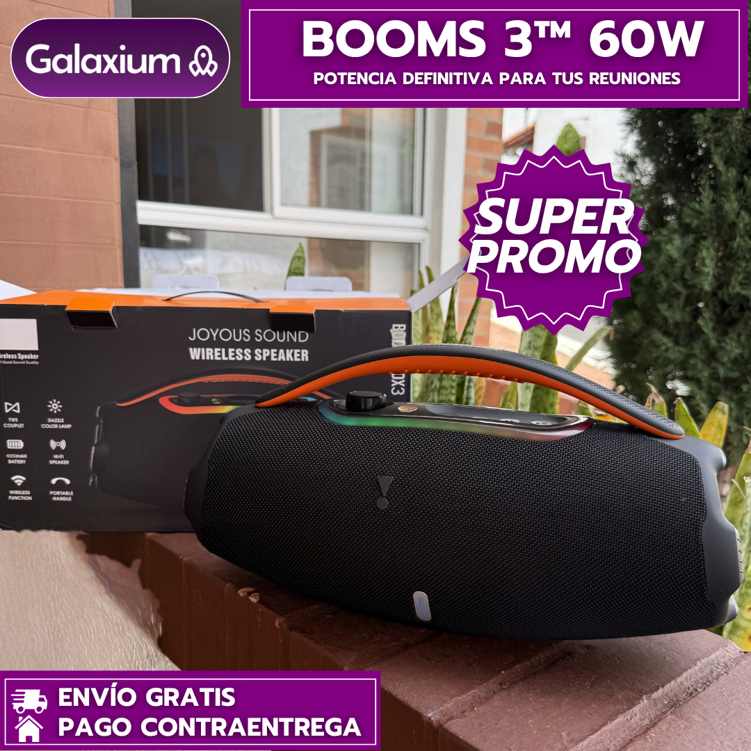 OFERTA ESPECIAL HOY ULTIMAS UNIDADES Parlante BOOMS 3 60W: Lleva la fiesta con sonido PREMIUM a todo lugar